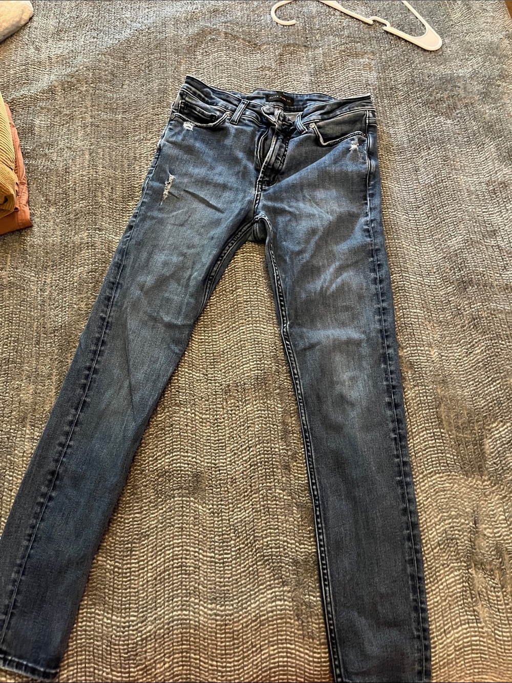 Silver Jeans Dark Blue Skinny Jeans with Light Distress